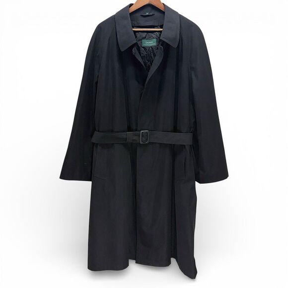 Lauren Ralph Lauren Belted Trench Coat Mens 46S Black Water Repellent with Liner